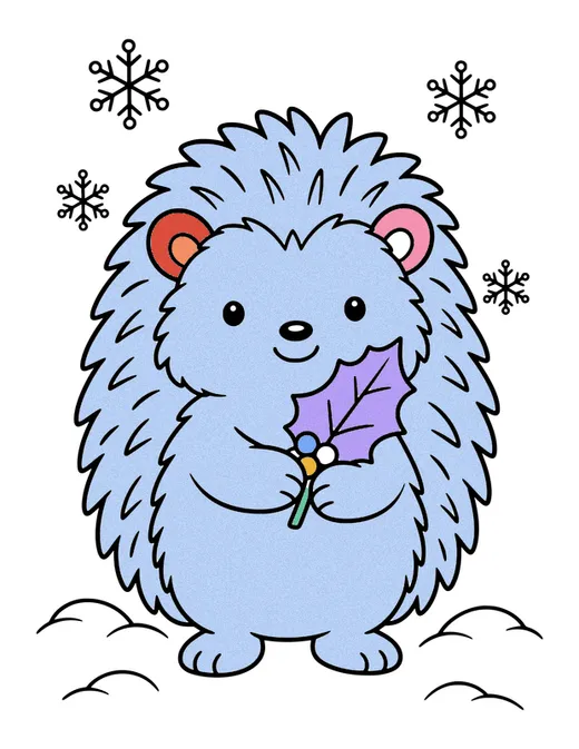 Hedgehog with a Holly Leaf coloring page, colored in