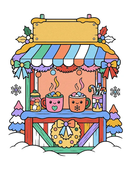 Hot Chocolate Stand coloring page, colored in