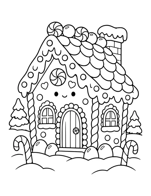 Gingerbread House with Candy Roof coloring page