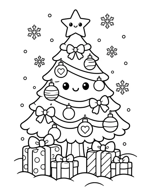 Christmas Tree with Presents coloring page