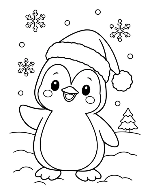 Penguin in a Santa Hat coloring page