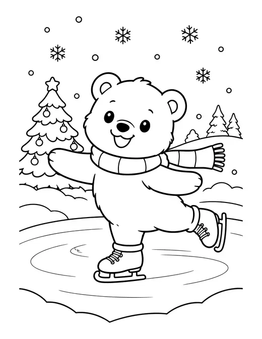 Polar Bear Cub Ice Skating coloring page