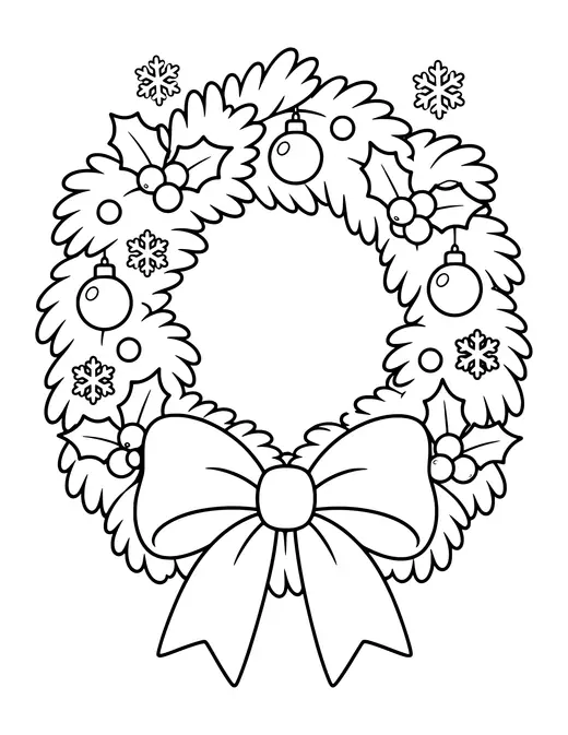 Christmas Wreath with a Big Bow coloring page