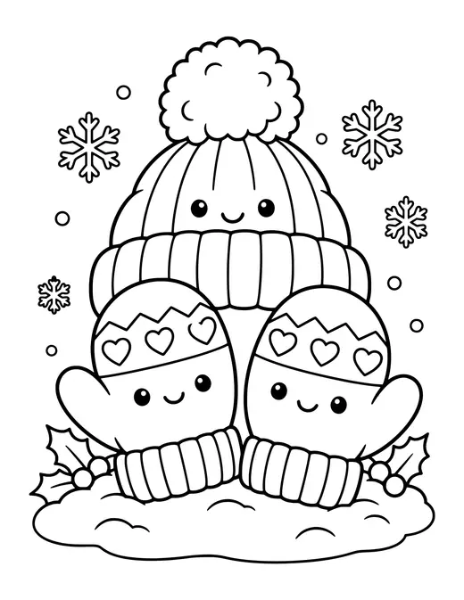 Mittens and a Woolly Hat coloring page