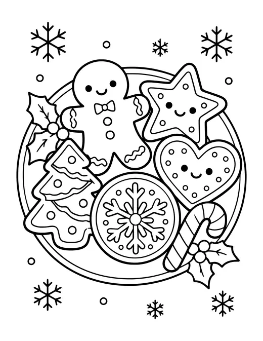 Christmas Cookies on a Plate coloring page