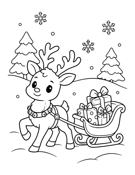 Reindeer Pulling a Sleigh coloring page