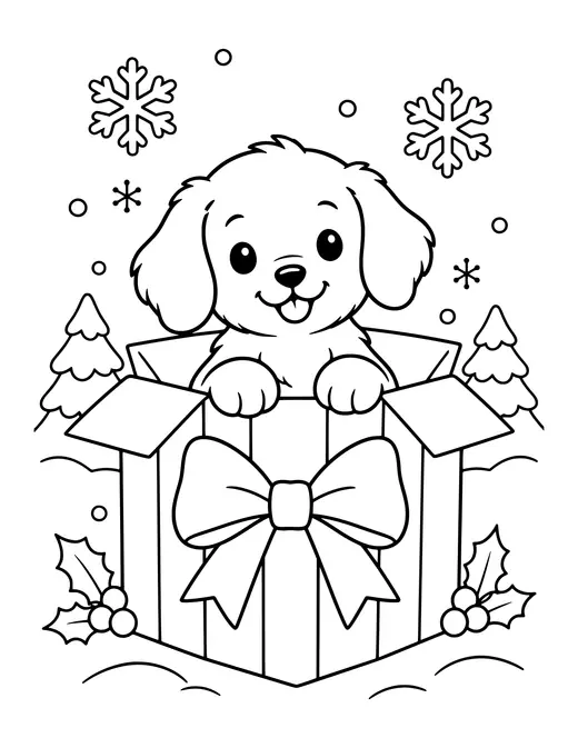 Puppy in a Gift Box coloring page