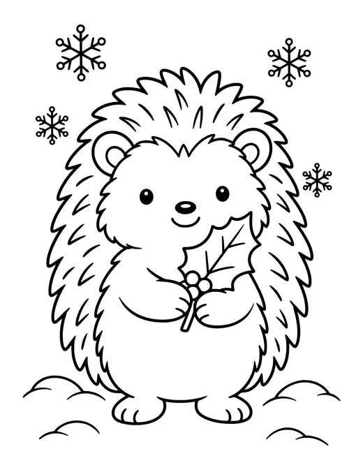 Hedgehog with a Holly Leaf coloring page
