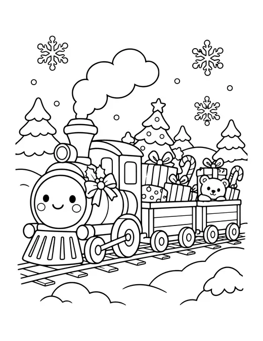 Christmas Train Full of Gifts coloring page