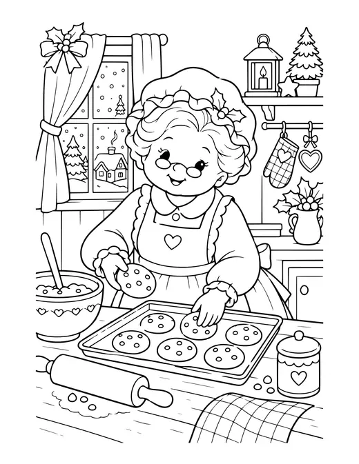 Mrs Claus Baking Cookies coloring page