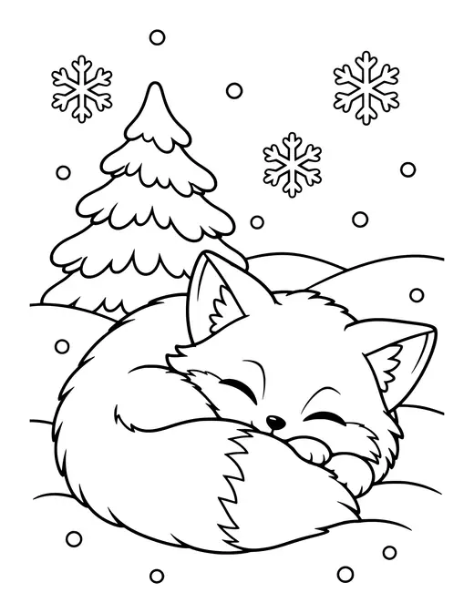Fox Curled Up in the Snow coloring page