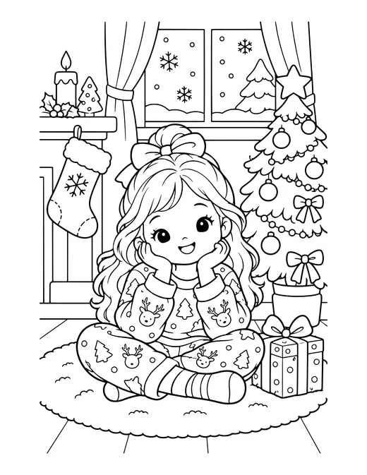 Christmas Morning Pajamas coloring page