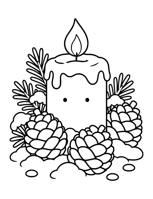 Candle and Pine Cones coloring page