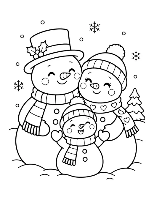 Snowman Family coloring page
