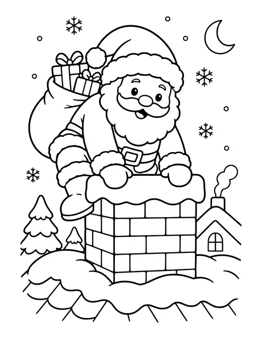 Santa Coming Down the Chimney coloring page