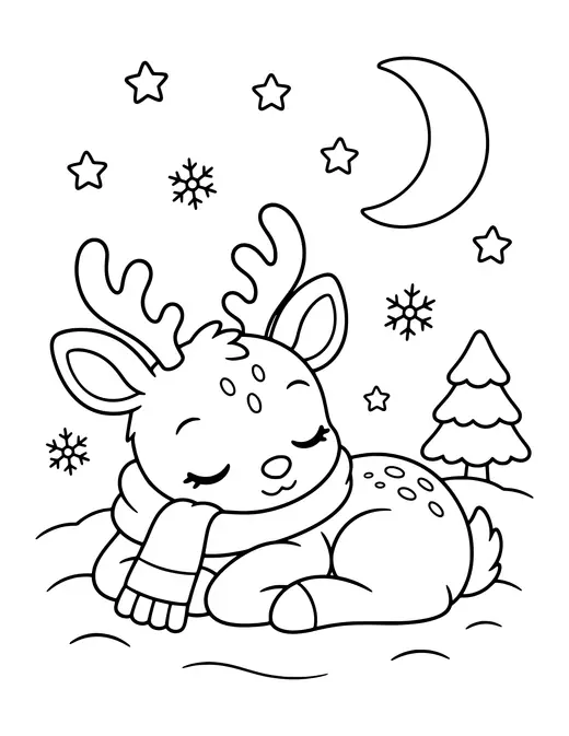 Sleepy Reindeer Under the Stars coloring page