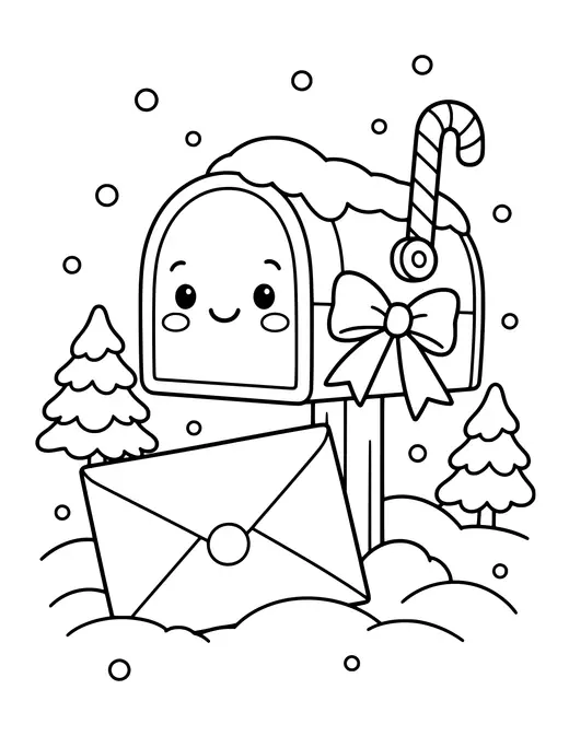 Letter to Santa and a Mailbox coloring page