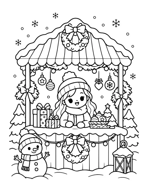 Christmas Market Stall coloring page