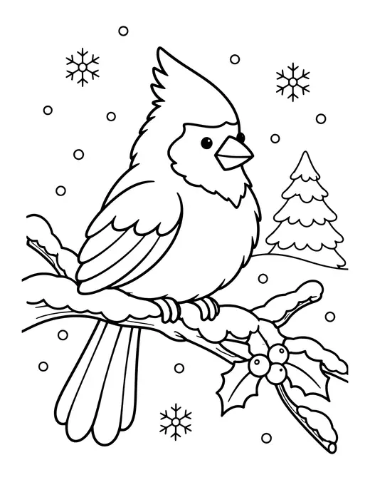 Winter Cardinal on a Branch coloring page