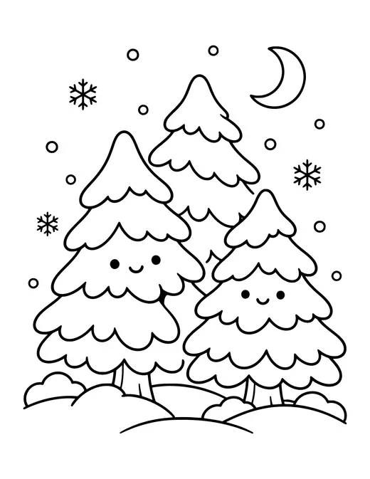Snowy Pine Trees coloring page