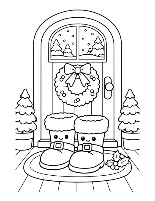 Santa's Boots by the Door coloring page
