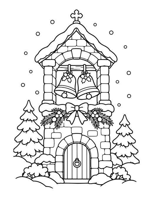 Christmas Bells in a Tower coloring page