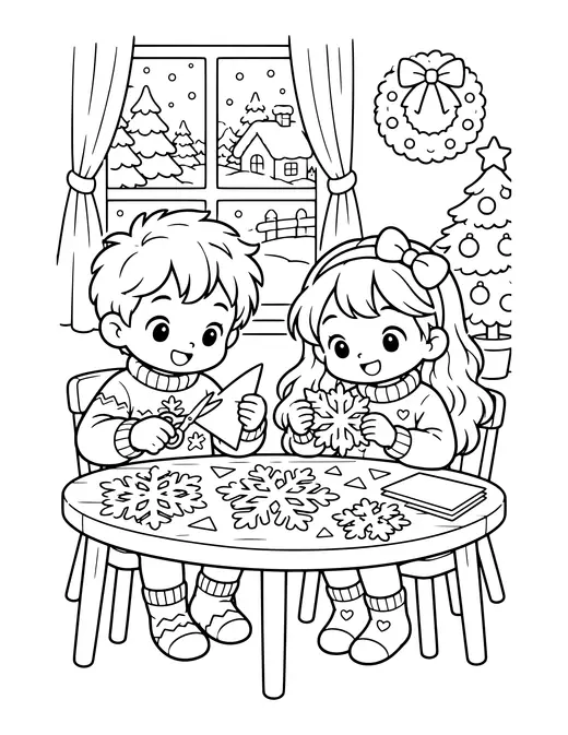 Making Paper Snowflakes coloring page