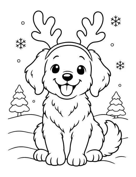Dog Wearing Reindeer Antlers coloring page