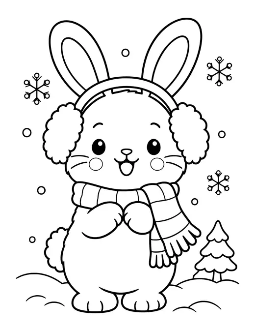 Winter Bunny with Earmuffs coloring page