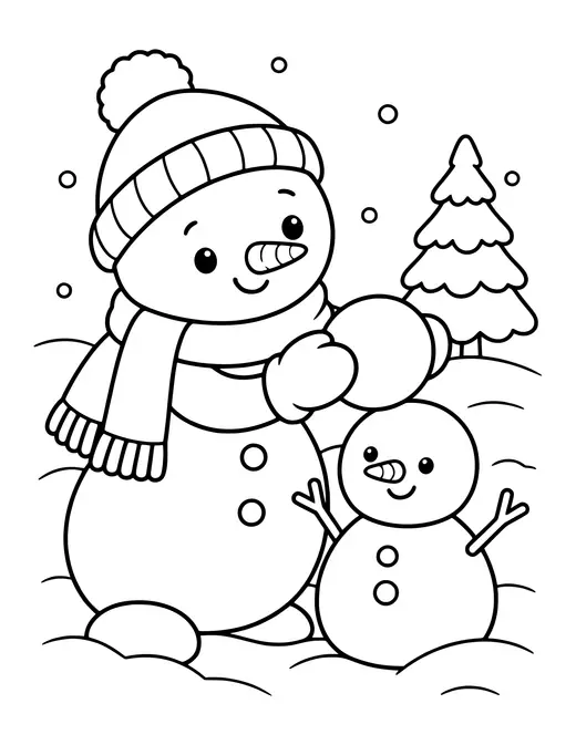 Snowman Building a Snowman coloring page