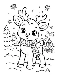 Baby Reindeer in a Knitted Scarf coloring page