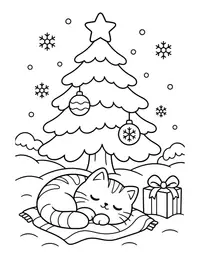 Cat Sleeping Under the Tree coloring page