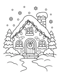 Christmas Lights on a Cottage coloring page