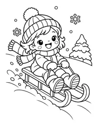Sledding Down a Snowy Hill coloring page