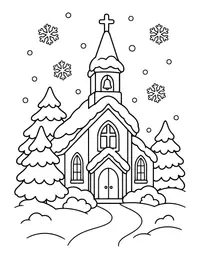 Snowy Village Church coloring page