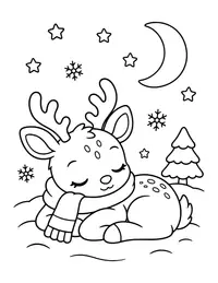 Sleepy Reindeer Under the Stars coloring page