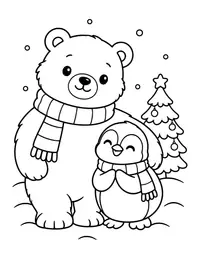 Polar Bear and Penguin Friends coloring page