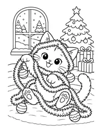 Kitten Tangled in Tinsel coloring page