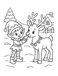 Elf Feeding a Reindeer coloring page