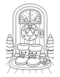 Santa's Boots by the Door coloring page