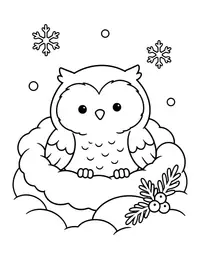Baby Owl in a Nest of Snow coloring page