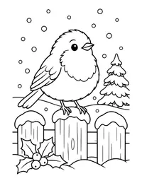 Robin on a Snowy Fence coloring page