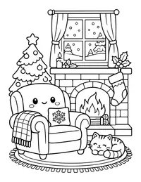 Cozy Fireplace and Armchair coloring page