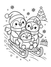 Penguin Family Sledding coloring page
