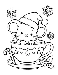 Christmas Mouse in a Teacup coloring page