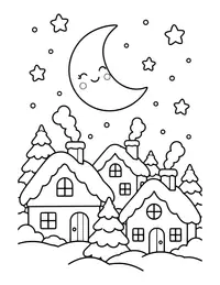 Merry Moon over Rooftops coloring page