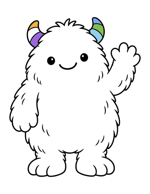 Fuzzy Monster Waving coloring page, colored in