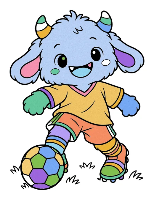 Monster Soccer Player coloring page, colored in
