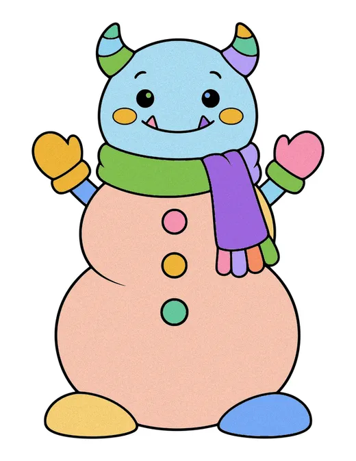 Monster Snowman coloring page, colored in