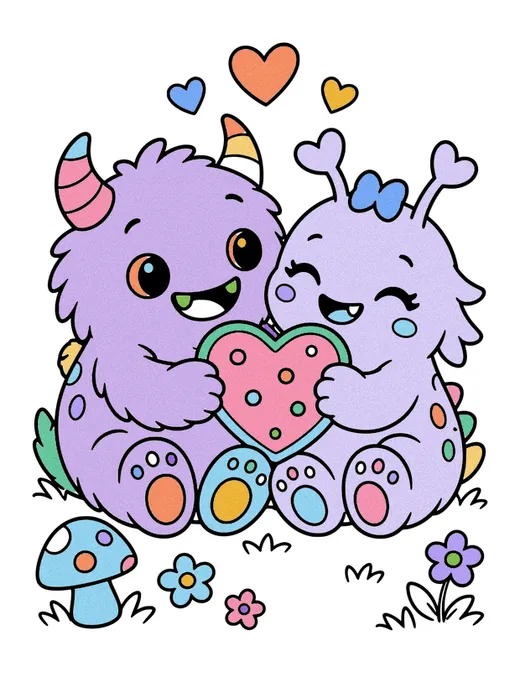 Monster Best Friends coloring page, colored in